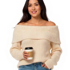 Marie Oliver Off The Shoulder Mohair Knit Sweater Blush Pink Small Lke New